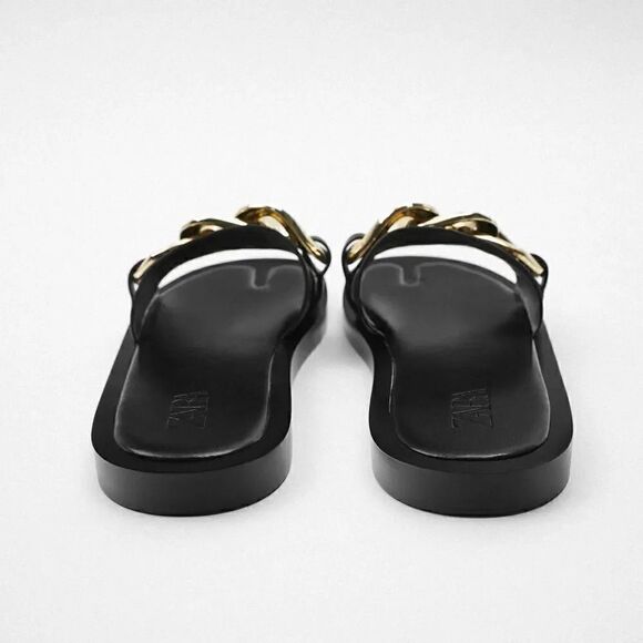 ZARA CHAIN TRIM LOW HEELED SANDALS - Picture 12 of 12